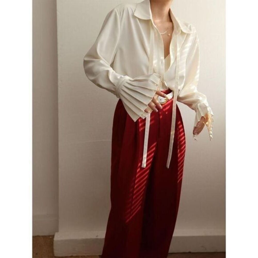 Commense‎ Pleated Cuff Collar Tied Button Shirt off white Size XS/2 off white